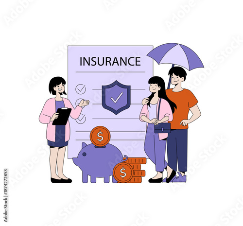 Family Meeting with Insurance Agent Vector Illustration