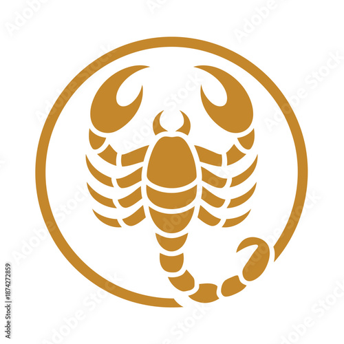 Scorpio zodiac sign golden symbol in circle isolated on white background