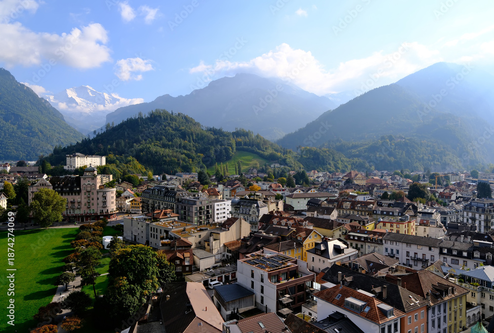 custom made wallpaper toronto digitalAerial view of Interlaken townscape with the majestic Alps on sunny day