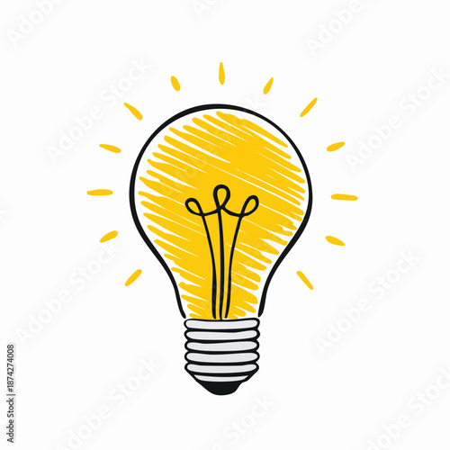 Bright hand-drawn light bulb icon illuminating a groundbreaking concept, symbolizing innovative thinking, creative inspiration, problem-solving, and a sudden spark of ingenuity