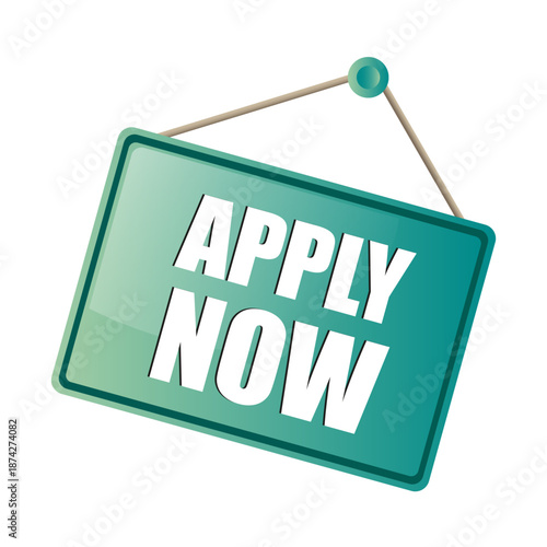 Apply now sign. Green door hanger. Application board vector. Opportunity access concept.