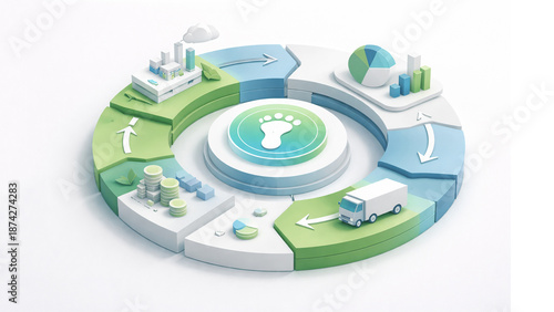 abstract carbon footprint visualization with circular economy structure