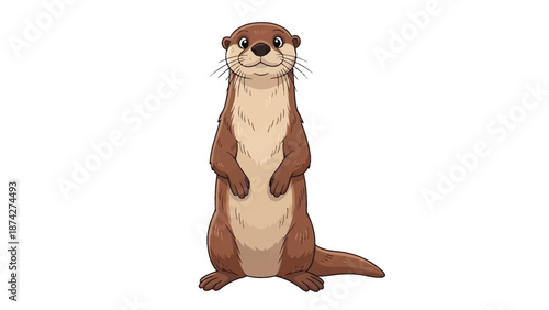 A cartoon otter standing upright on a white background with a cheerful expression.