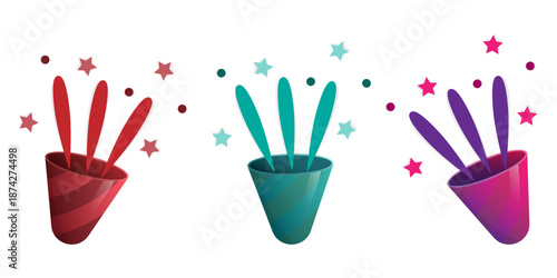 Bright popper icon. Colorful explosion vector. Festive stars burst. Celebration confetti concept.