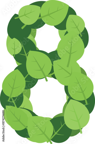 Eco-Friendly Women's Day Number 8 Made of Green Leaves for March 8 Celebration Design