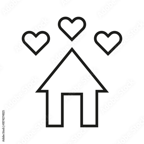 Home security icon. Happy family house symbol. Love heart residence emblem. Vector real estate illustration.