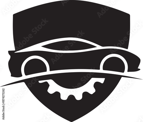 Professional auto service logo shielded car silhouette icon