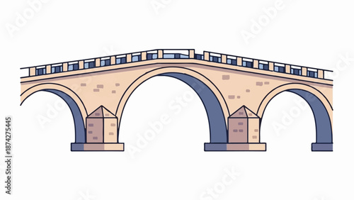 Stylized stone bridge with multiple arches and a parapet