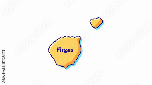 Stylized map illustration of two islands, one labeled "Firgas", with bright outlines