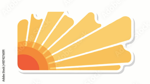Stylized sunburst with radiating orange and yellow rays against a white background