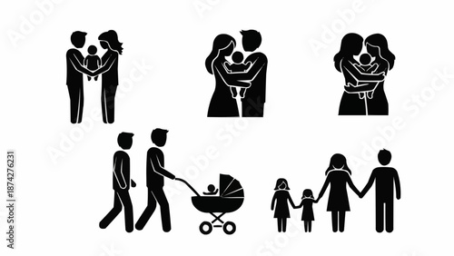 Diverse Family Silhouettes Representing Different Family Structures.