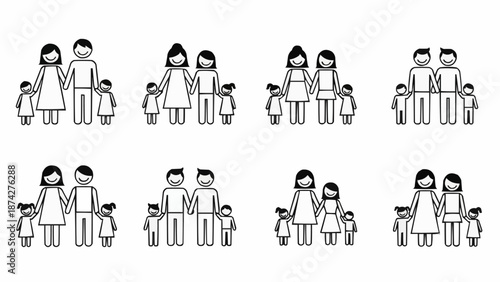 Diverse Family Unit Representations Stick Figure Icons.