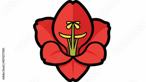 Stylized red flower with yellow stamen and green pistil