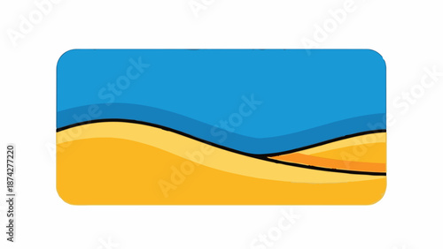 Stylized representation of a tranquil beach with rolling golden dunes under a clear blue sky