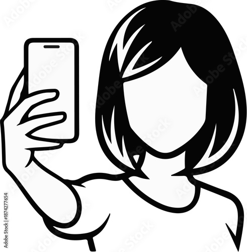 Stylized icon of a person taking a selfie with a smartphone