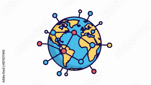 Stylized globe with a network of connections and nodes