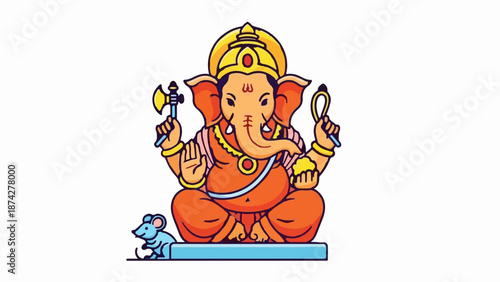 Stylized Ganesha, deity of wisdom and remover of obstacles, with his vahana, a mouse
