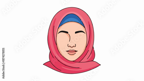 Stylized portrait of a faceless person wearing a pink hijab over a blue cap
