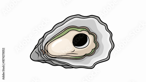 Stylized illustration of an open oyster shell with its fleshy interior