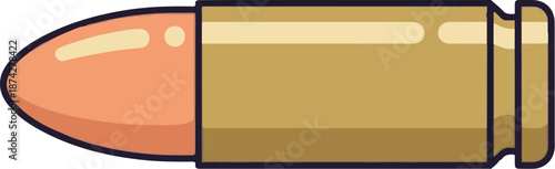 Stylized, flat illustration of a single bullet with a copper-colored tip and brass casing