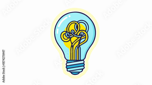 Stylized lightbulb with intricate yellow lines suggesting a brain