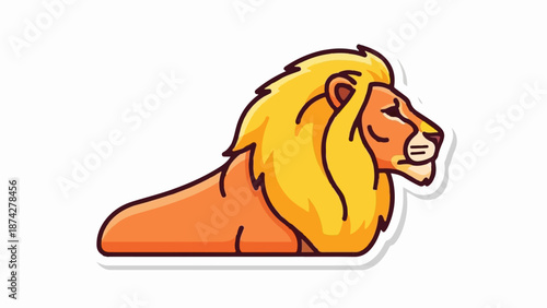 Stylized lion illustration with a golden mane and orange body, depicted in profile