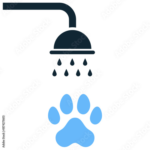 Pet shower icon vector for grooming salons. Ideal for washing dogs, bath time bubbles, hygiene routines, and cleaning dirty animals.