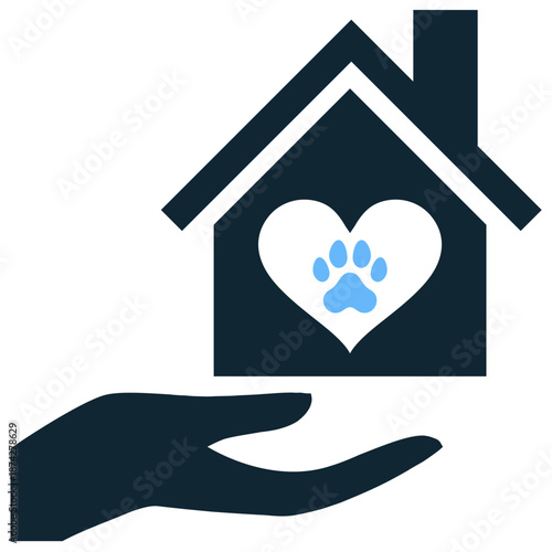 Pet adoption icon vector for shelter centers. Ideal for finding homes, rescuing strays, loving families, and charity animal support.