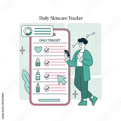 Digital Skincare Tracker Vector Illustration