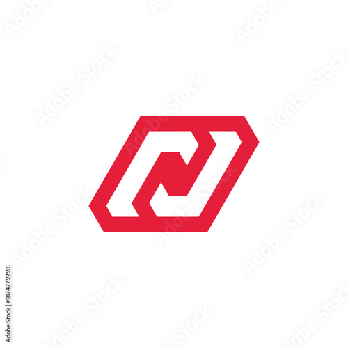 A modern, vibrant red abstract geometric logo, featuring an intertwined letter N or Z shape, ideal for innovative corporate branding and digital identity