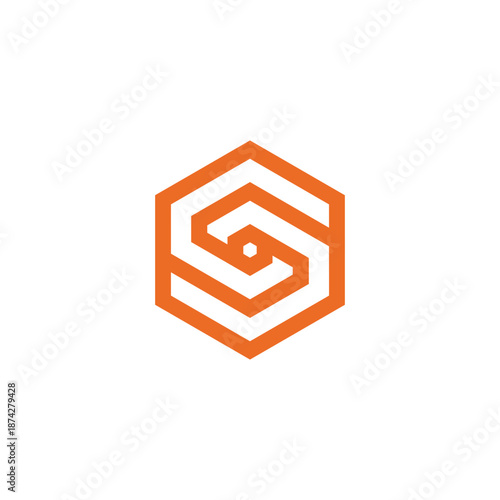 Contemporary geometric S letter mark logo in a vibrant orange hexagon, illustrating interconnectedness, progress, and a distinctive visual identity for modern enterprises