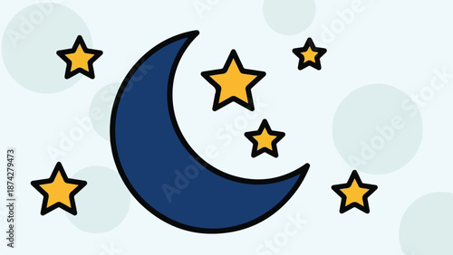 Cute Cartoon Crescent Moon and Stars Vector Illustration for Night and Sleep Themes