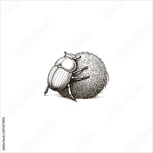 Dung beetle hand drawn artwork illustration