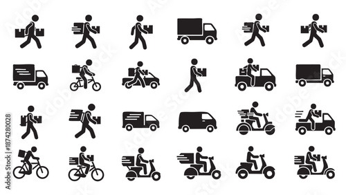 Collection of flat design transport and commuting icons with people