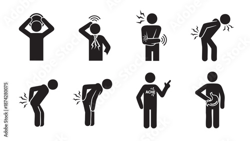 Collection of human body language and emotion icons isolated on transparent