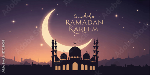 Serene Mosque Silhouette under Crescent Moon