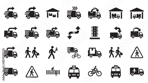 Collection of transport and traffic signs isolated on transparent background