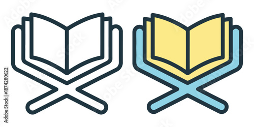 Holy Quran Icon Symbol Template - Quran Vector Logo Design in Filled, Thin Line, Outline and Stroke Style.