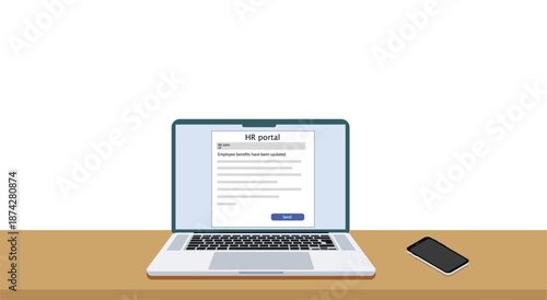 Email page laptop employee benefit documet send HR portal