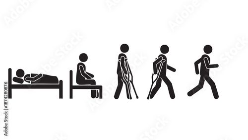 Progression of human mobility and recovery from injury illustrated