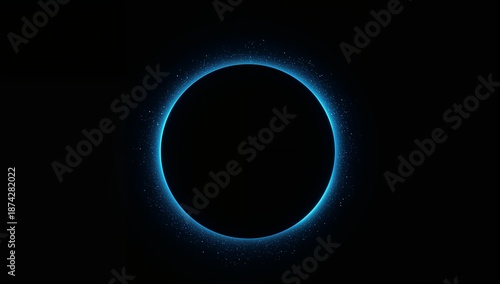 Abstract Solar Eclipse with Electric Blue Halo and Orbiting Particles