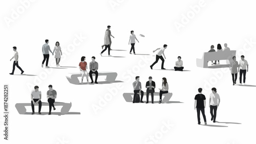 Diverse group of people interacting in various social settings.