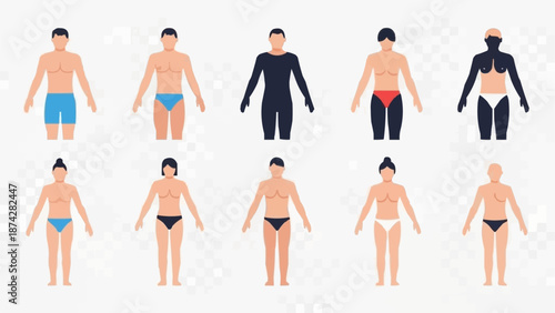 Diverse group of people showing different body types and skin tones.