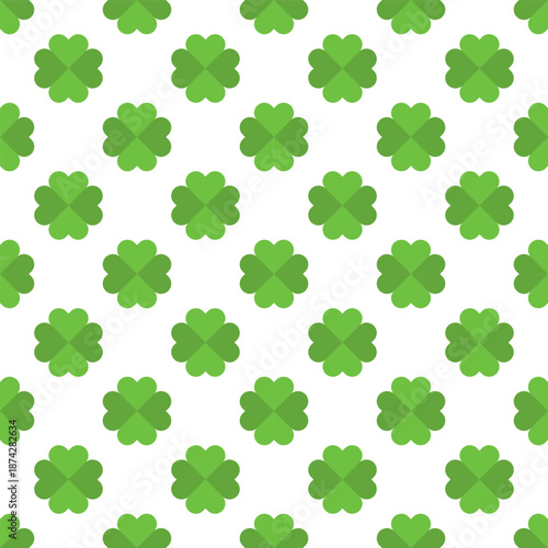 Monochrome green lucky four-leaf clover seamless pattern