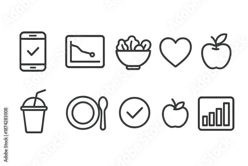 Health and fitness linear icon set. Wellness, gym, nutrition, exercise line collection