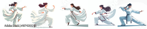 Vector of a woman practicing kung fu. Chinese New Year. Vector, minimalist, illustration, icon set.