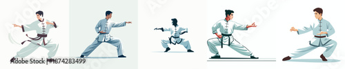 Vector of a man practicing kung fu. Chinese New Year. Vector, minimalist, illustration, icon set.