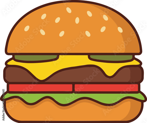 Hamburger with cheese lettuce and tomato isolated on a white background