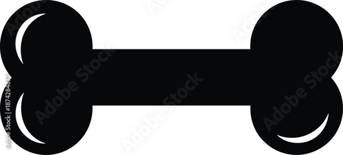 Dog bone silhouette, pet icon, black shape, glossy highlight, minimal design, white background, graphic element, canine, symbol, treat