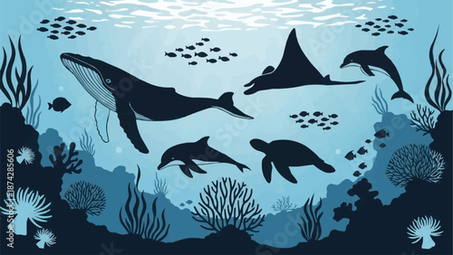 Diverse marine life swimming in a vibrant coral reef ecosystem.